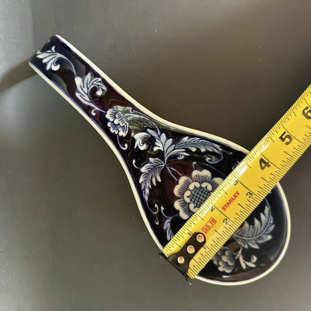Vintage Pier 1 Blue White Ceramic Spoon Rest Floral Porcelain Kitchen Counter